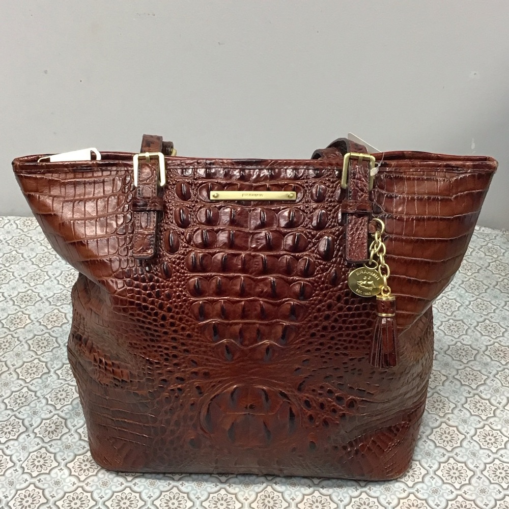 Brahmin Chestnut Crocodile Embossed Tote